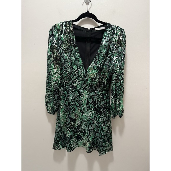 Alice Olivia‎ Rita Green Snake Print Silk Dress Size 4 - Picture 1 of 10
